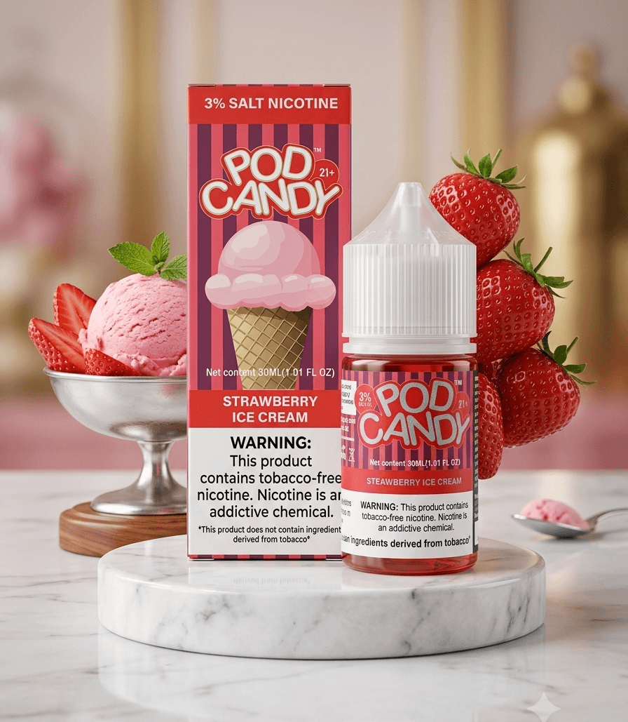 سالت نیکوتین پاد کندی 10 میلیلیتر طعم بستنی توت فرنگی | Pod Candy Strawberry Ice Cream
